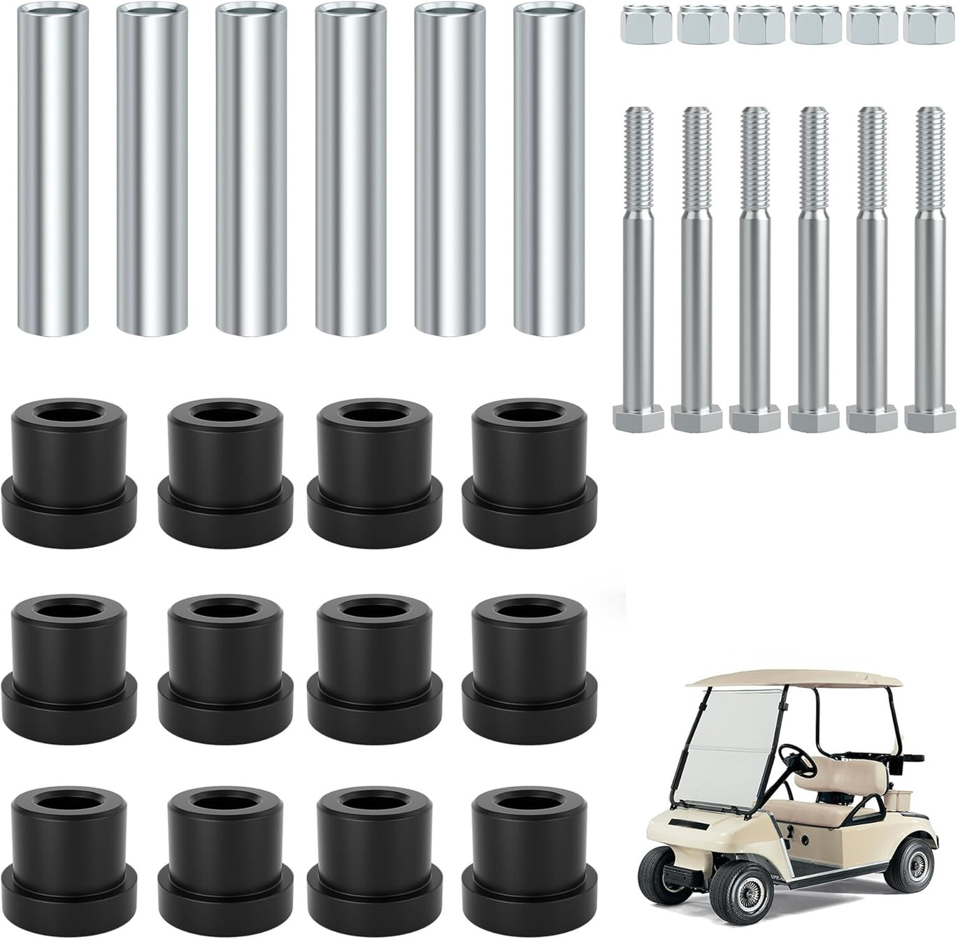 Golf Cart Front & Rear Leaf Spring Bushing Sleeve Kit for Club Car DS Gas & Elec