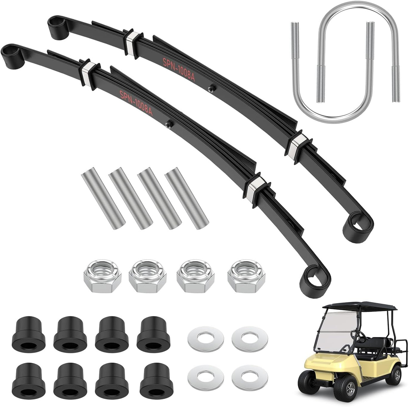 Golf Cart Heavy Duty Rear 4-Leaf Spring Kit with Bushings & Sleeves for Club Car