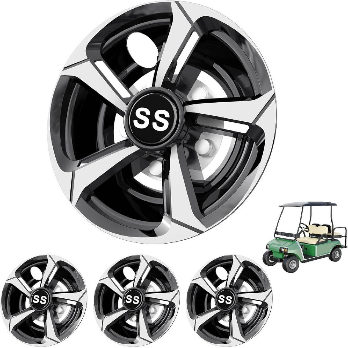 Golf Cart SS Hub Caps for Yamaha, EZGO, Club Car, 8-Inch Sna