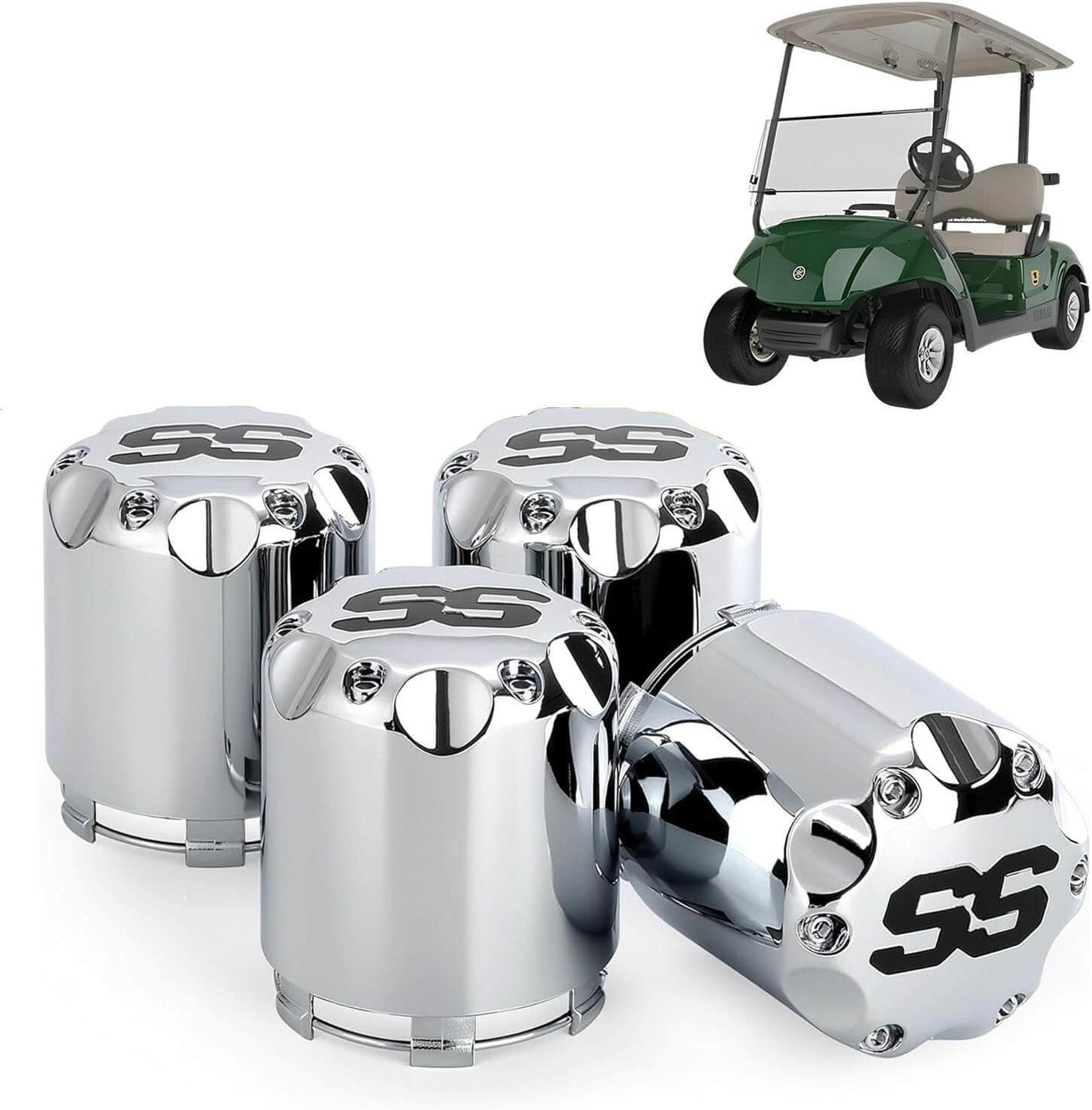 Universal Golf Cart SS Wheel Center Caps for Yamaha, EZGO, C